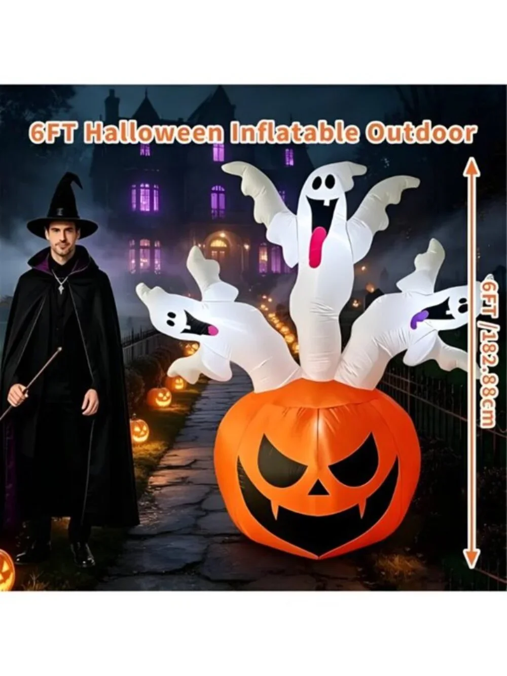 6FT Halloween Inflatables Decorations Pumpkin & 3 Ghosts for Outdoor